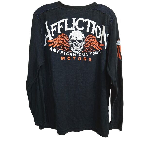 Affliction Vtg Y2K Mens XL Reversible L/S Thermal Waffle t Shirt Grunge skull - Picture 4 of 14